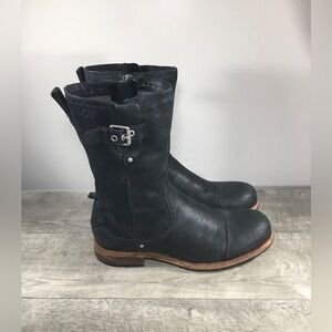 UGG Australia Kern Rider Leather Sheepskin Mens Black Moto Zip Boots Size 10 US